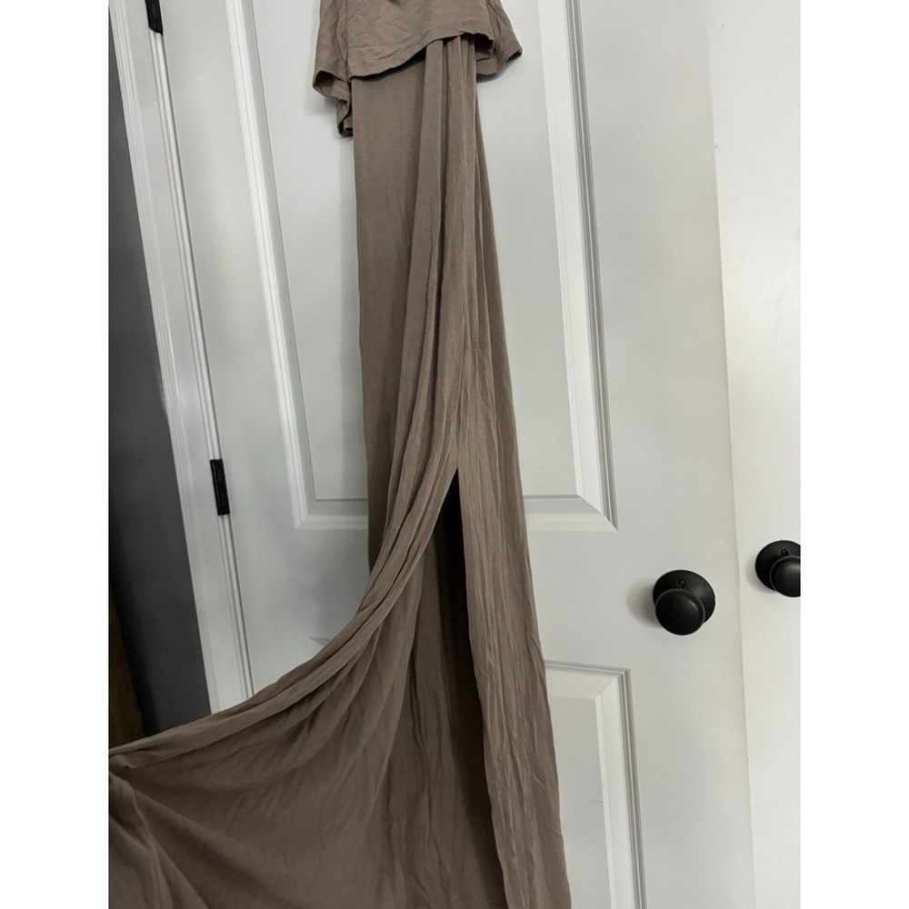 Tan Sleeveless Maxi Dress Sundress with Ruffle Bodice and Side Slit Size S